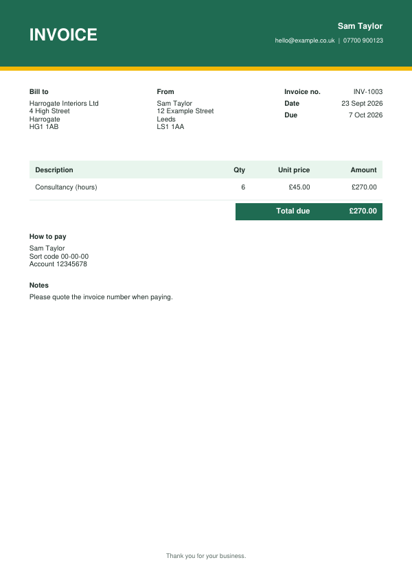 Example QuidsUp PDF invoice